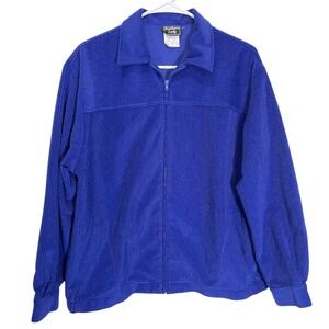 Southern Lady L Blue Zip Front Jacket Ribbed Knit Collared Retro GrandmaCore